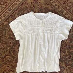 LOFT White Pintuck Button-Front Short Sleeve Top